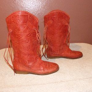 ARNOLD CHURGIN FRINGE LEATHER BOOTS SZ 37